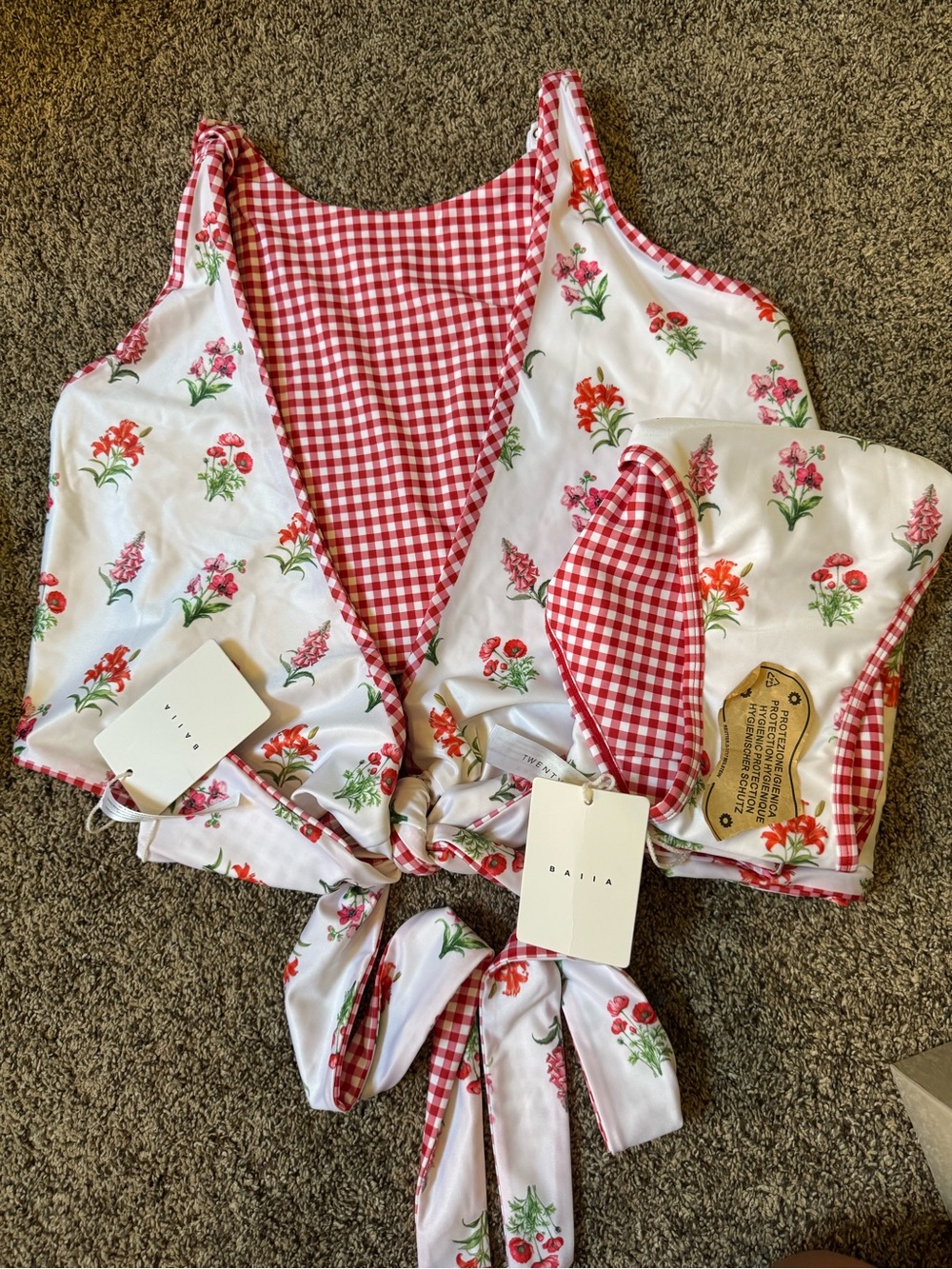 NWT BAIIA Betty Reversible Bikini Set - 4+ Ways To Wear Red Gingham Floral